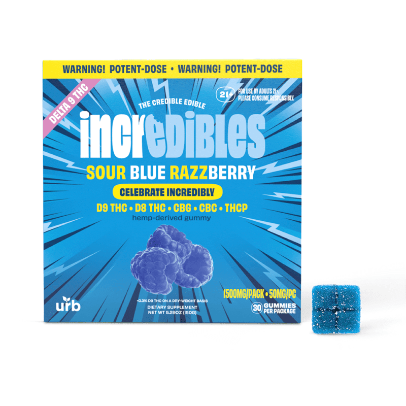 incredibles 50mg sour blue razzberry gummies 1