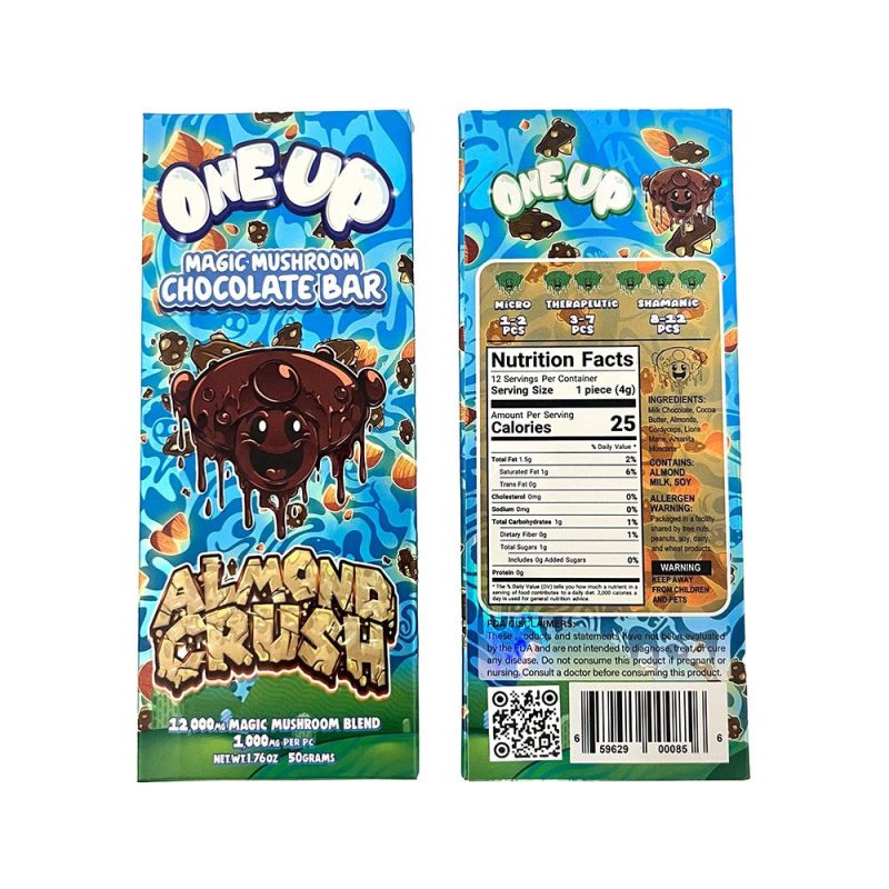 one up amanita magic mushroom chocolate bars almond crunchcopy