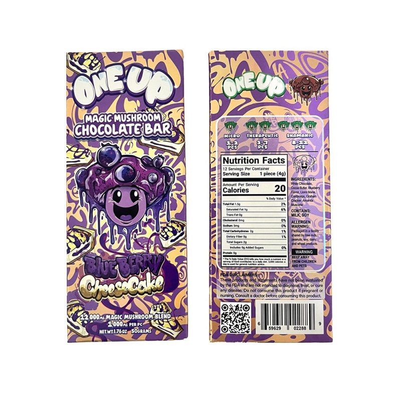 one up amanita magic mushroom chocolate bars blueberry cheesecakecopy