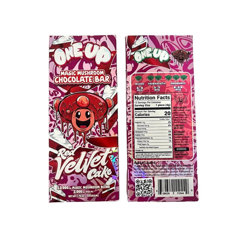 one up amanita magic mushroom chocolate bars red velvet cakecopy