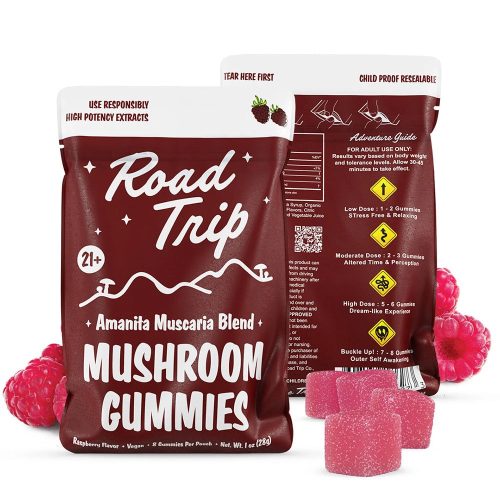 road trip amanita muscaria magic mushroom gummies raspberrycopy2